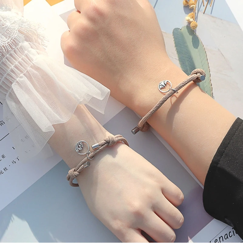 

2Pcs Minimalist Lovers Matching Friendship Bracelet Rope Braided Couple Magnetic Distance Bracelet Kit Lover Jewelry