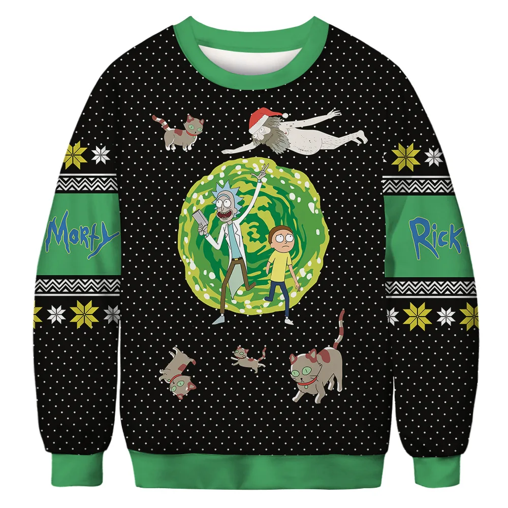 Унисекс мультфильм 3D печать Уродливый Рождественский свитер круглый вырез пара