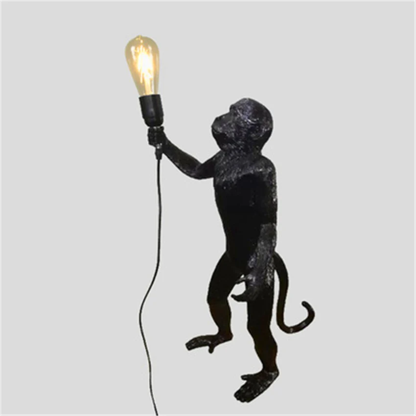 Black floor lamp Современные светодиодные подвесные светильники из смолы, скандинавские светильники обезьяны, гостиной, спальни, подвесной светильник для ресторанов и баров, светильники для кухни - Цвет корпуса: Black floor lamp
