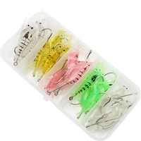25pcsbox shrimp with fish hook baits soft simulation prawn lure fishy smell artificial trout bait with single hook sea fishing