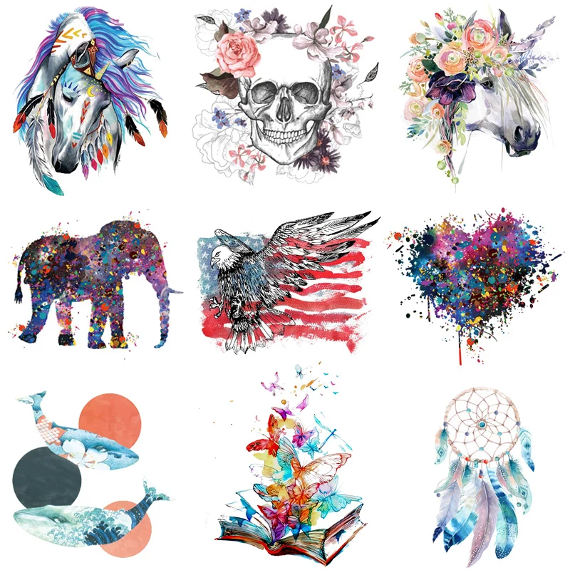 

Prajna Parches Heat Transfer Vinyl Patch Sticker Iron On Transfers For Clothing Fabric Elephant Horse Patch Skull Applique Badge