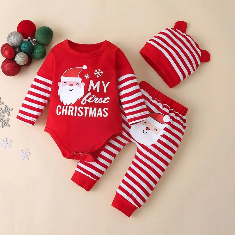 

My First Christmas Baby Boy Christmas Outfit Claus Romper Sets Clothing Kids Set Autumn Xmas Pant Santa Bea C1B9