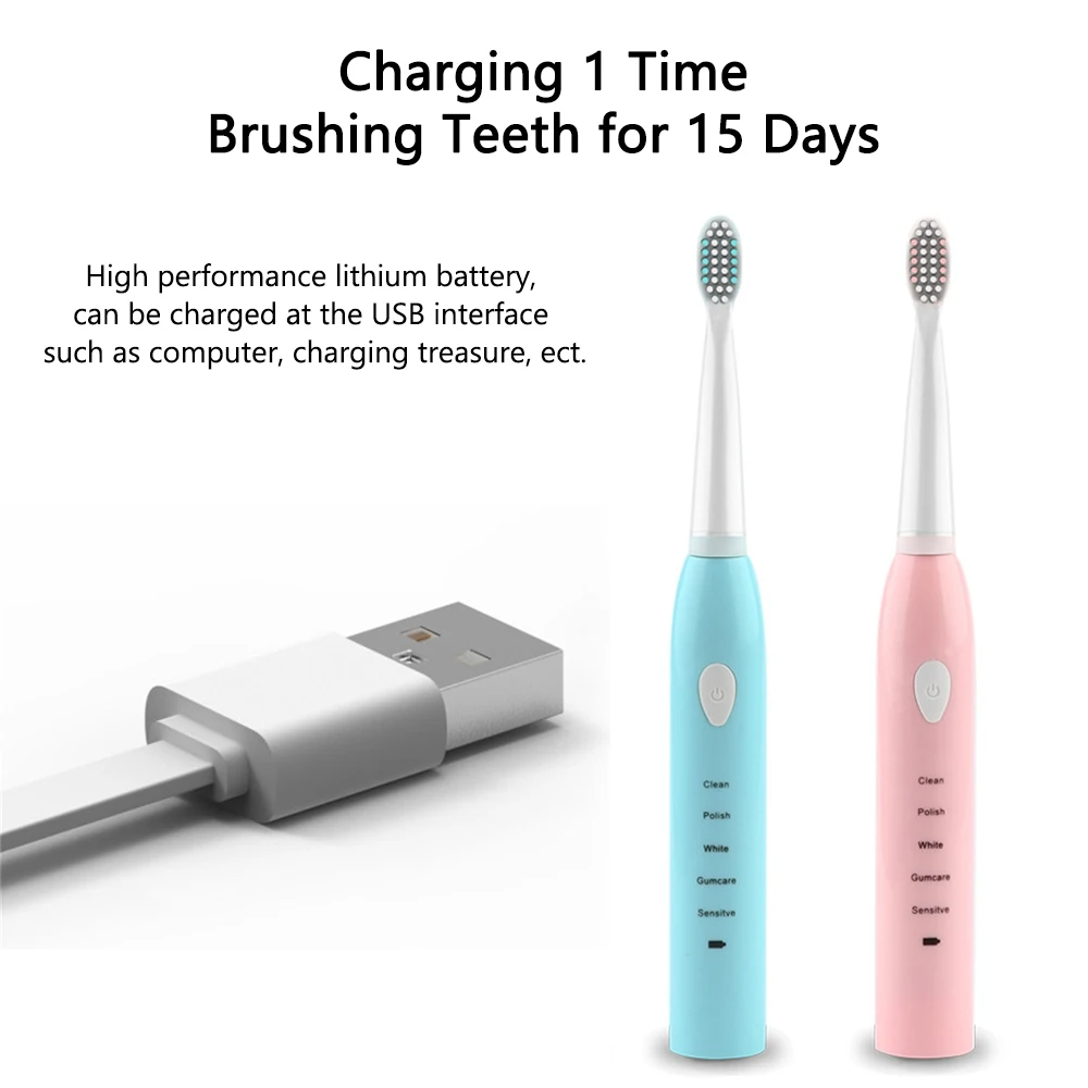 Мощная Электрическая зубная щетка USB перезаряжаемая ультразвуковая звуковая