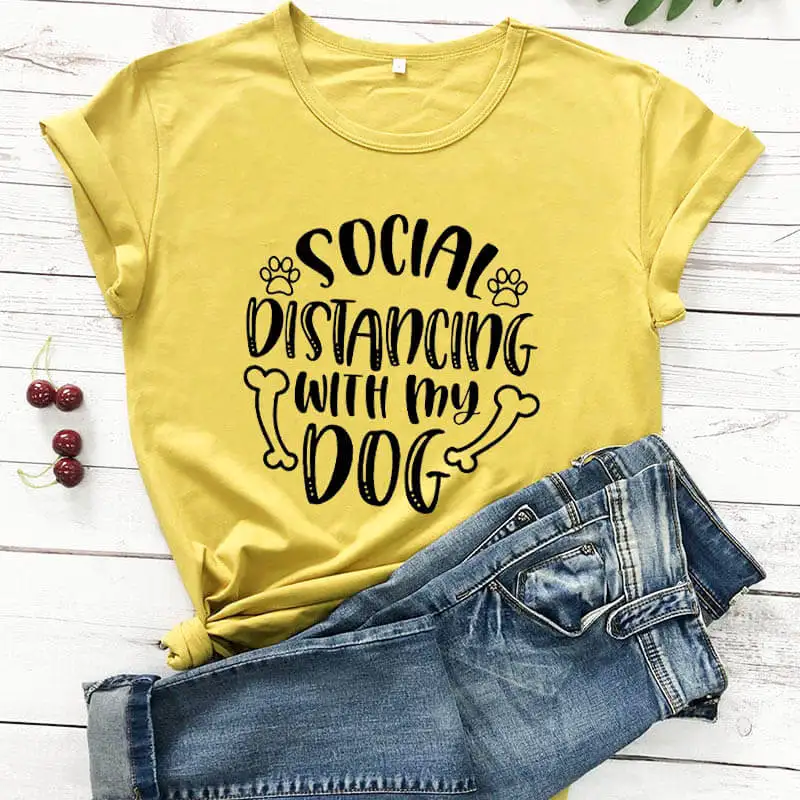 Social Distancing With My Dog Новое поступление 2020 забавная футболка из 100% хлопка футболки для