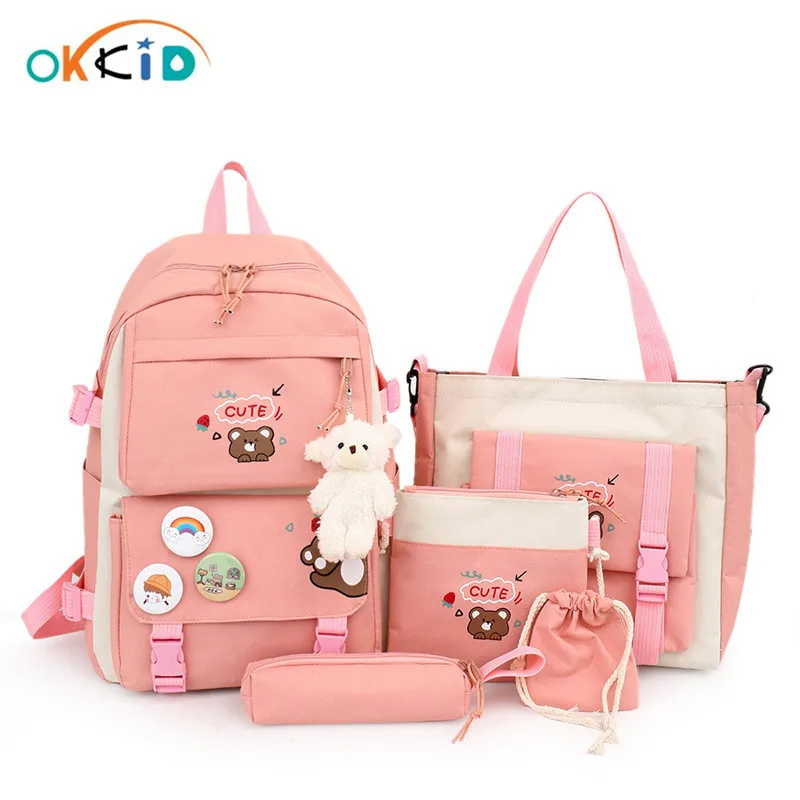 OKKID 6 шт./компл. kawaii школьные сумки для девочек милый медведь кукла детская книга