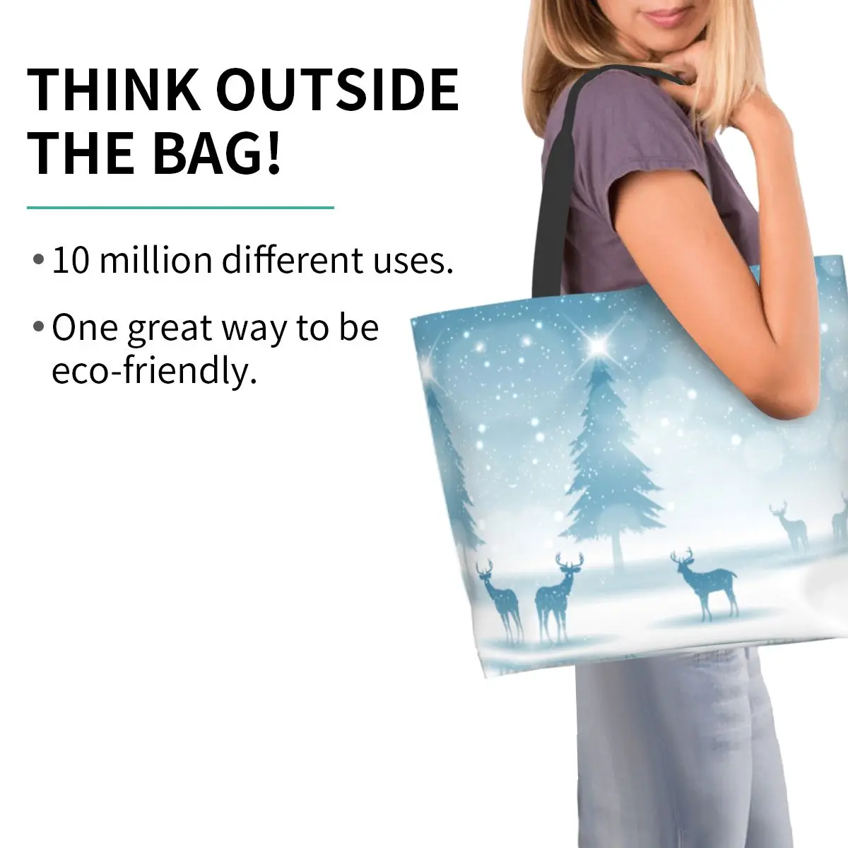 

Рождественский фон с оленем в снегу Счастливого Рождества Женская сумка через плечо