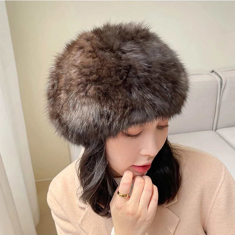 2022 Top Quality Russia Lady's Real Sable Mink Fur Hat New Fashion Cap Russian Good Elastic Beret Female Elegant Hat TZ2913
