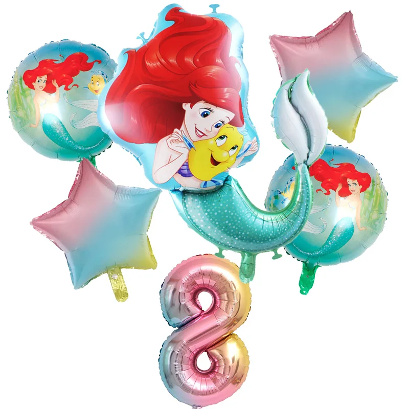6 шт. фольгированные воздушные шары Русалка Ариэль | Дом и сад