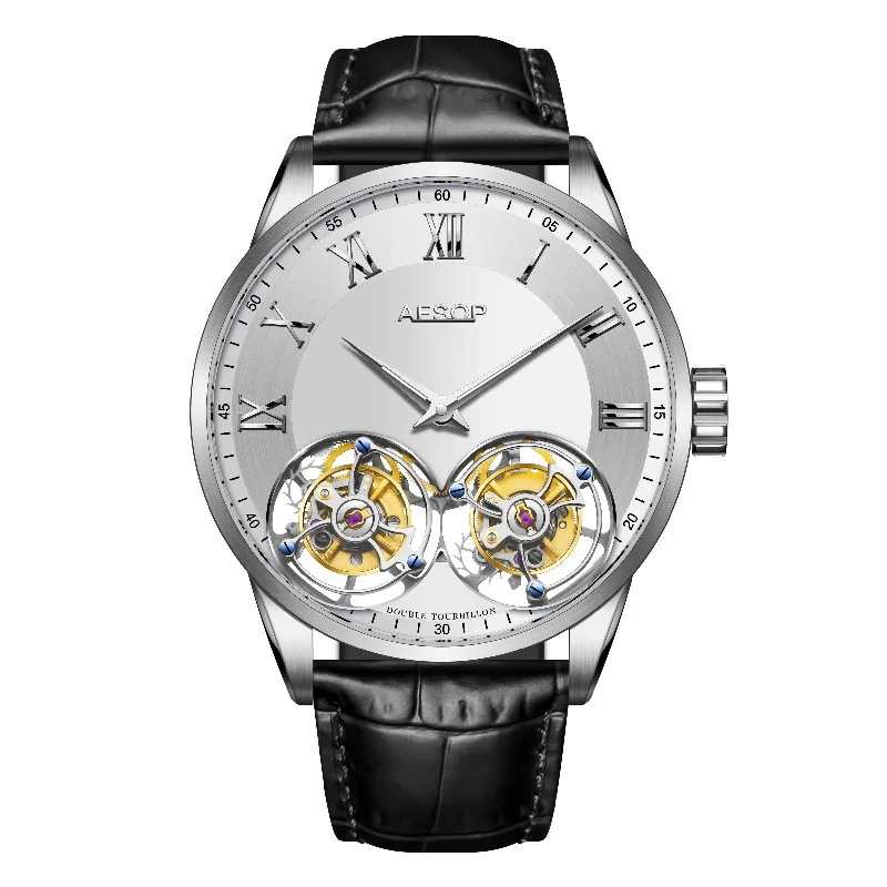 

Double Tourbillon Watch Fully Automatic Mechanical Sapphire Mirror Brand Luxury Business Men Wristwatch High-End Tough Guy Clock
