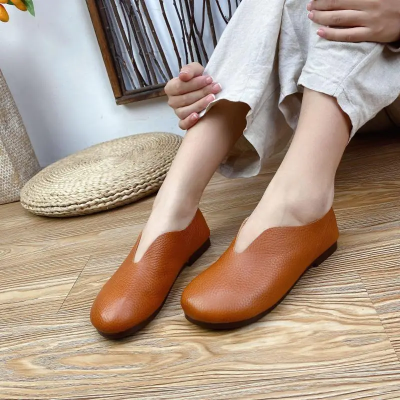 

YourSeason Autumn Spring Flats Ladies Shoes Genuine Leather Round Toe Shallow Concise Comfortable Women Handmade Leisure Shoes