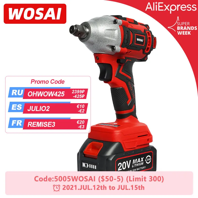 

WOSAI 20V Cordless Brushless Electric Wrench Impact Wrench Socket Wrench 320N.m Li-ion Battery Hand Drill Installation