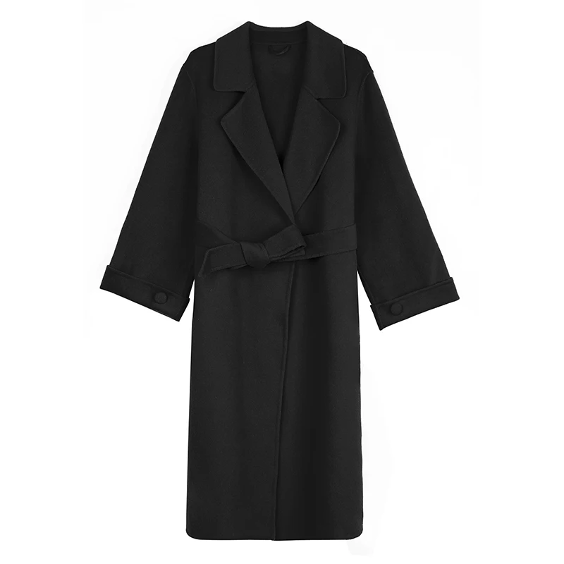 Зимнее классическое пальто двухстороннее шерстяное женское синее черное