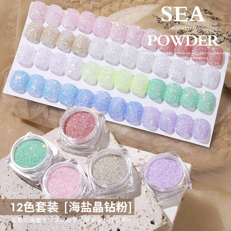 

1Jar Aurora Sea Salt Crystal Diamond-Powder Nail Art Super Flash Powder Accessories Sugar Nail Glitter Decorations DIY 12color