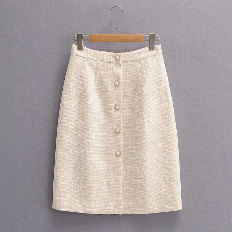 

Women's Small Fragrance Round Neck Long Sleeve Pearl Button Chic Jacket Korean Style Fashion Simple High Waist Female Skirt Suit