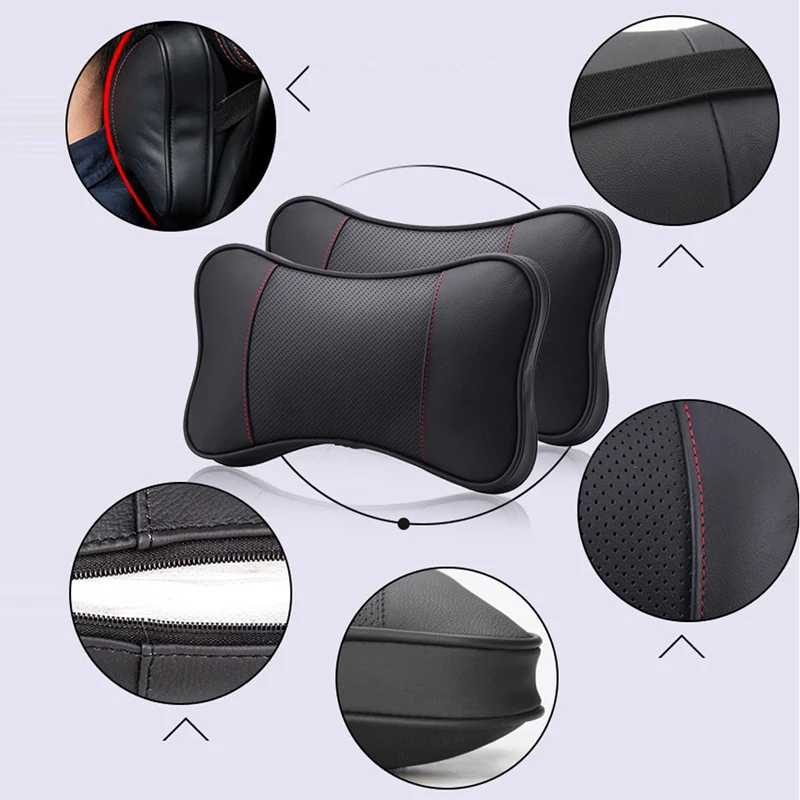 Hot Sale 2PCS Genuine Leather Auto Car Neck Pillow Memory Foam Pillows Rest Seat Headrest Cushion Pad accessories |