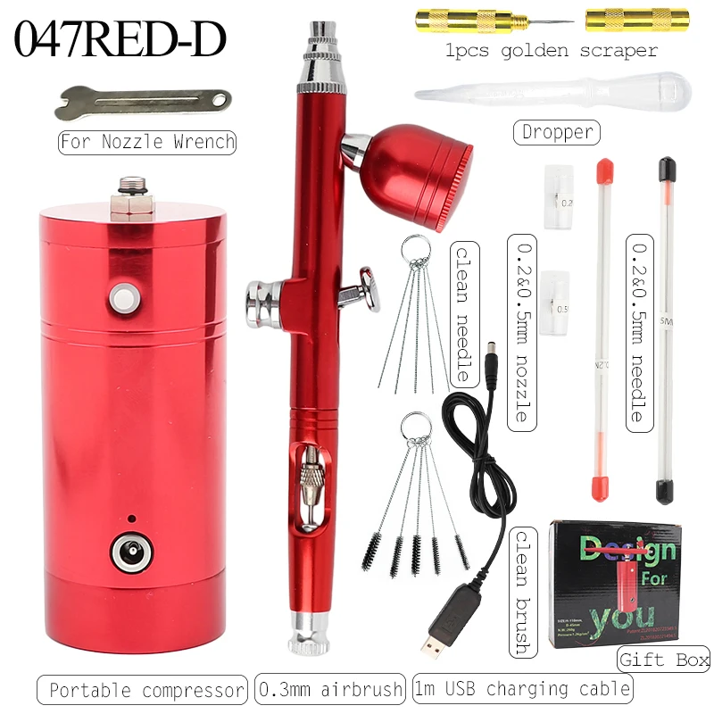 047 RED-D Onnfang Портативный Аэрограф беспроводной компрессор живопись Spary пистолет макияж искусство тело Торт Модель автомобиля разлива воды распылитель аэрограф - Цвет: 047 RED-D