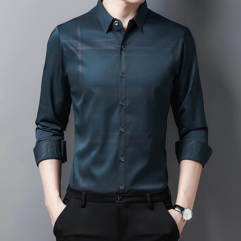 

Fashion Striped Business Shirts Men Long Sleeve Slim Casual Shirt Office Social Formal Dress Shirts Male Clothing Chemise Homme