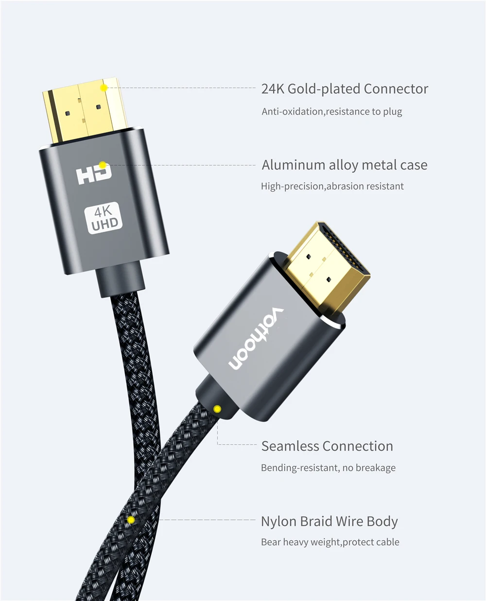 Vothoon 4K HDMI Cable HDMI to HDMI 2.0 HDR 4K 60Hz Cable for TV LCD Laptop Projector Computer PS4 TV 1m 2m 3m HDMI Cable