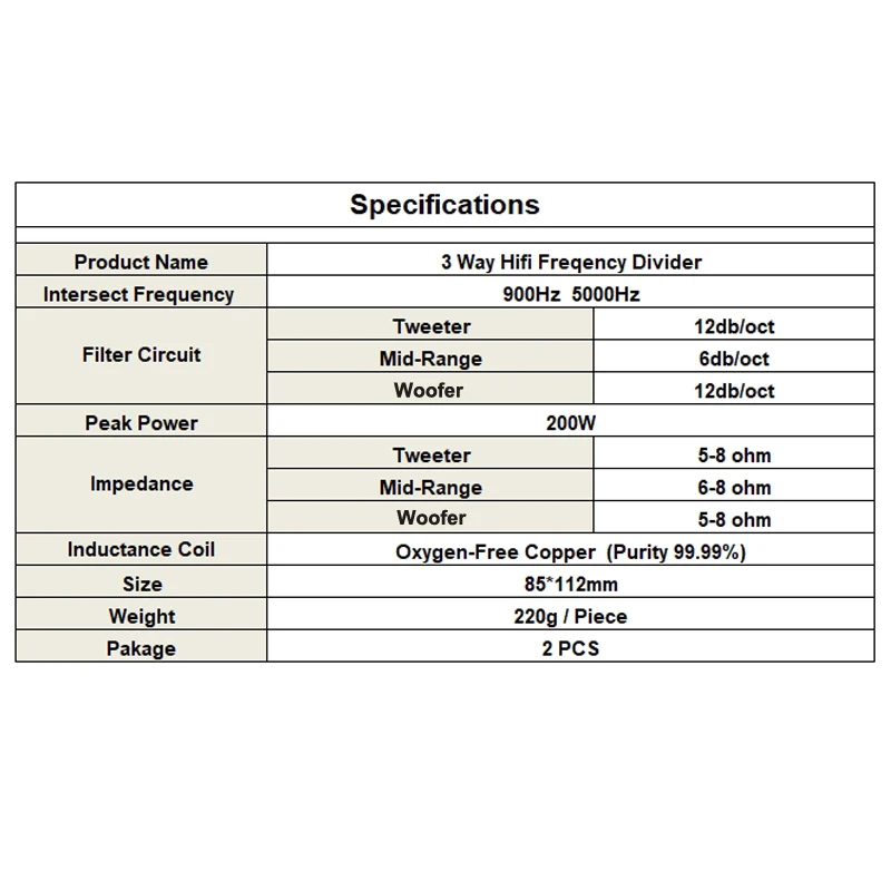 

2PCS 3 Way 200W Speaker Treble Alto Bass Frequency Divider Home Theater Hifi Stereo 3 Unit Filter Audio Crossover Filters