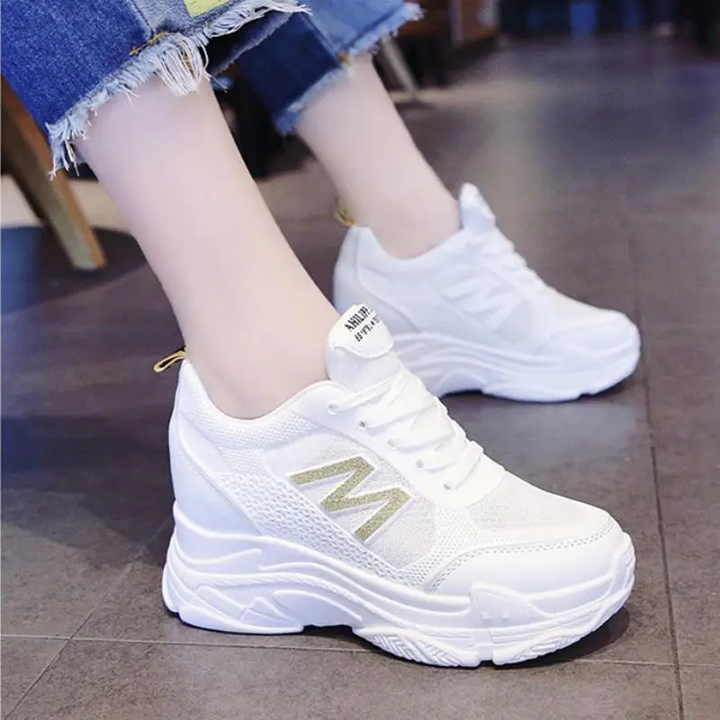 

White Trendy Shoes Women Low Top Sneakers Women Platform Shoes Basket Femme Chaussures Femmes Height Increase Shoes