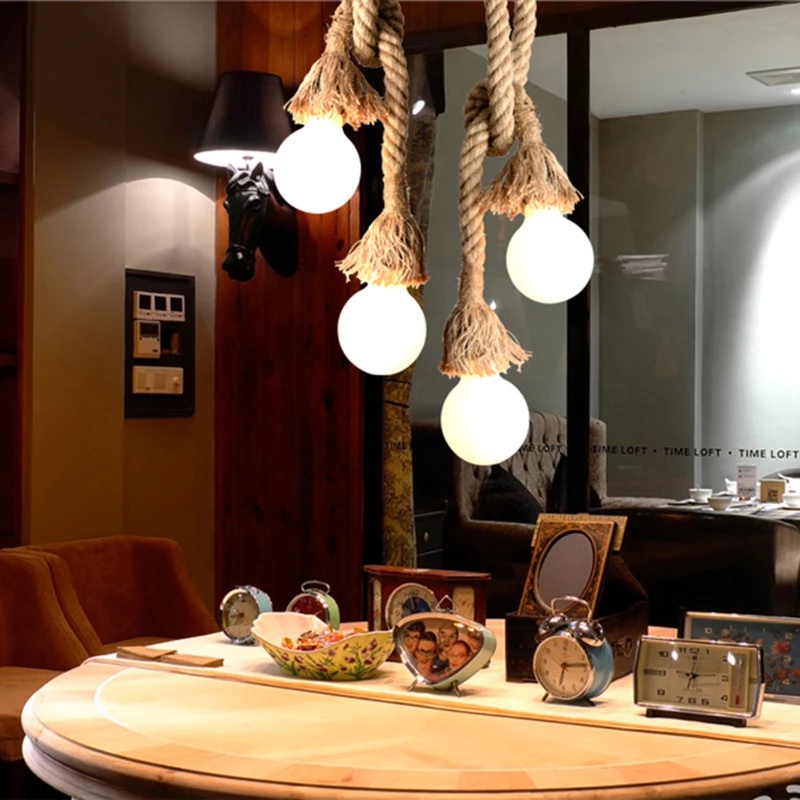 Подвесные светильники из пеньковой веревки винтажная Ретро Подвесная лампа E27 AC