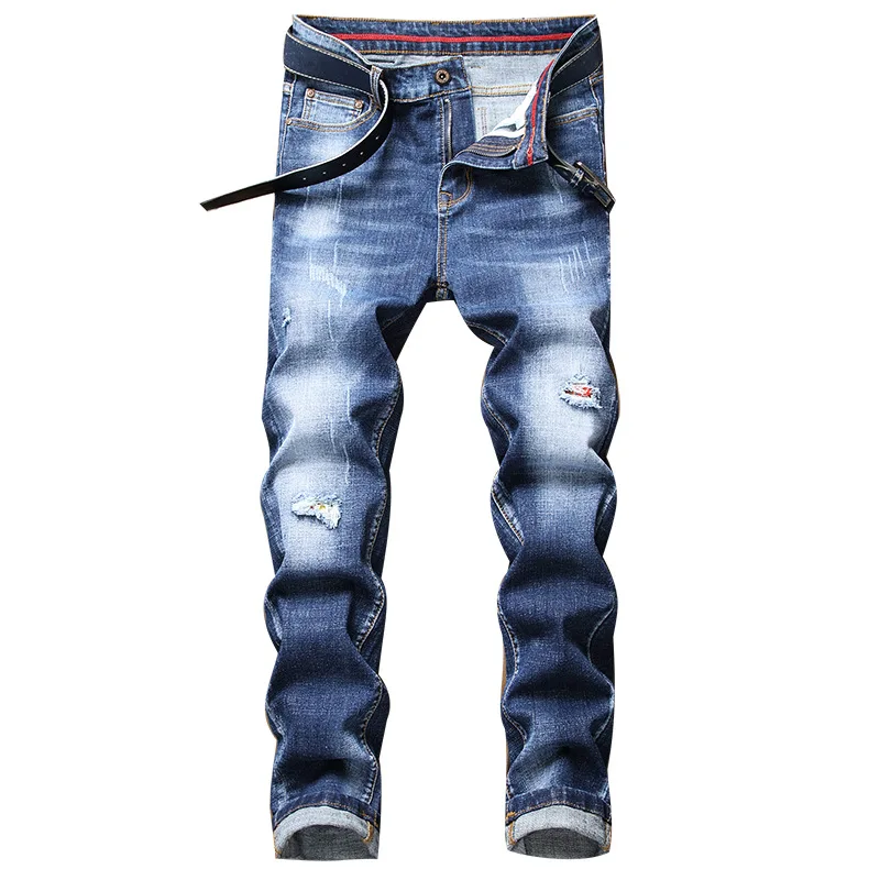 

Wimilous Men jeans affixed cloth patch holes embroidery elastic restoring ancient ways of leisure trousers
