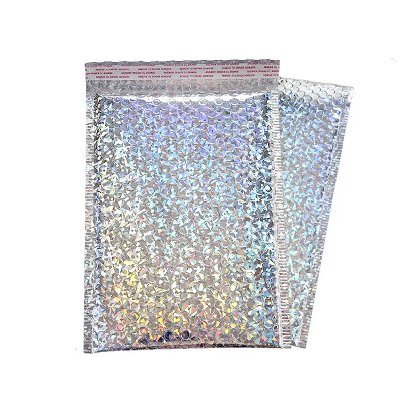 

50PCS/Pack Laser Silver Packaging Shipping Bubble Mailer Gold Foil Plastic Padded Envelope Gift Bag Mailing Envelope Bag