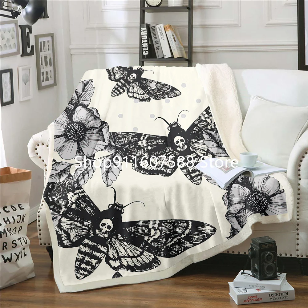 

Black Death Moth Bedding Set Gothic Skull Bedding Blanket Fleece Travel Sofa Keep Warm Throw Plush Blankets Decor Bedspread