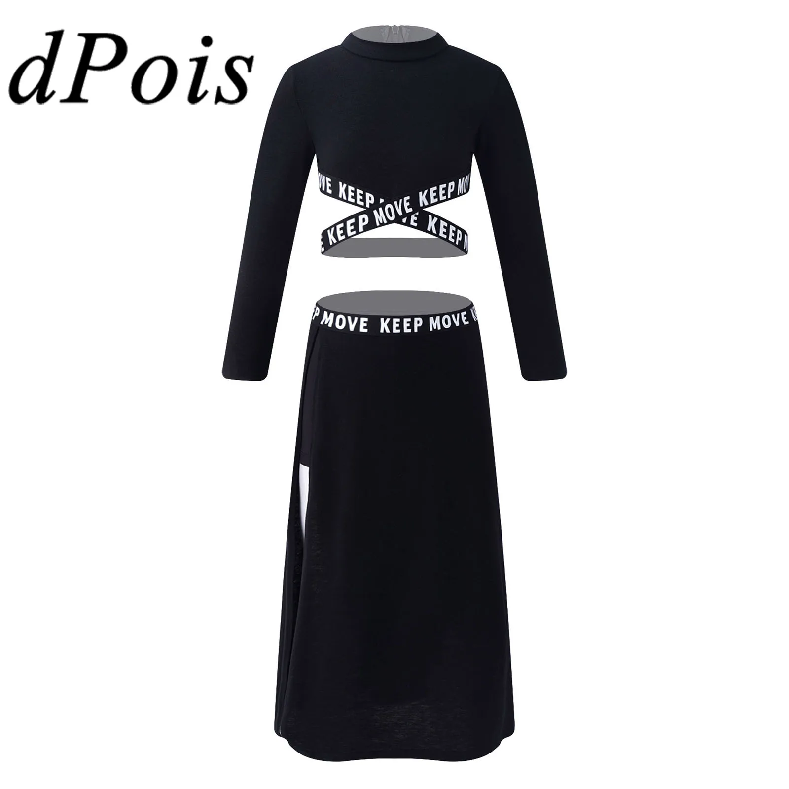

6-16Y Teen Dancewear Kids Girls Clothes Sets Long Sleeves Crop Tops + Skirt Children's Clothing Sports Set Modern Dance Suit