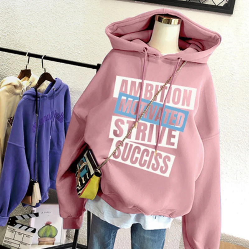 

CN Sweatshirt Women Korean 2021 Winter Fashion Casual Printing And Velvet Pullover O Neck Fleece Long Sleeve Women Sweatshirt