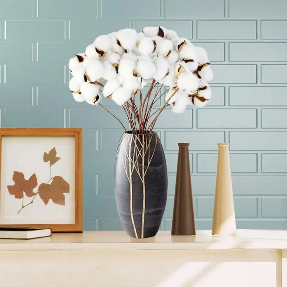 

10PCS DIY Naturally Dried Cotton Stems Farmhouse Decorative Cotton Head Flower For Home White Artificial Dried Branch