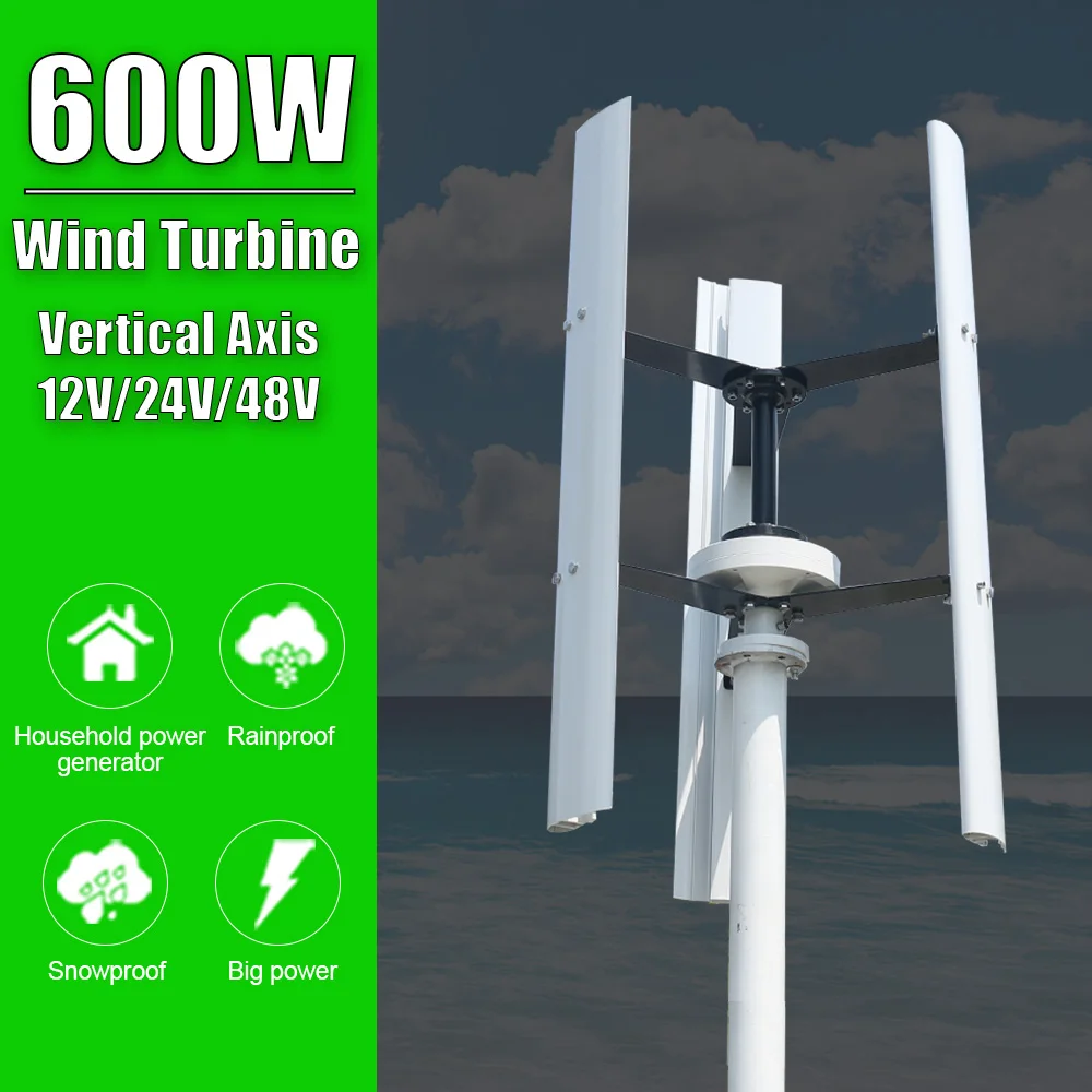 

600W Permanent Magnet Vertical Axis 12V/24V/48V Wind Turbine Generator With Low Wind Speed MPPT Controller Wth Off Grid System