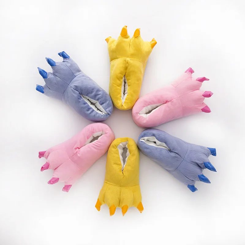 Зимние теплые детские тапочки с когтями домашние забавными лапами животных