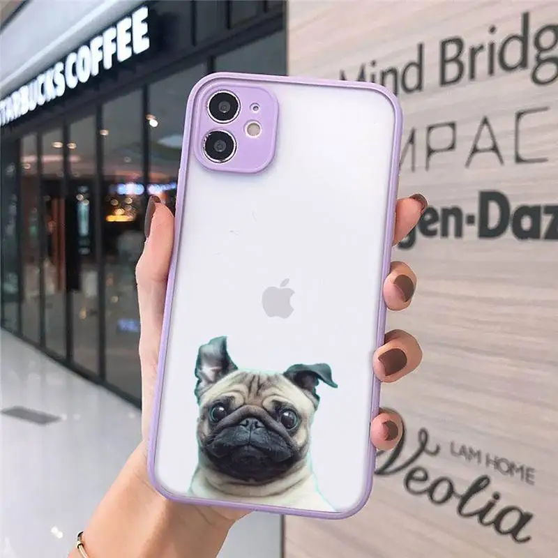 

Pug Dog French Bulldog Phone Case purple matte transparent For iPhone 7 8 x xs xr 11 12 pro plus max mini Clear Funda