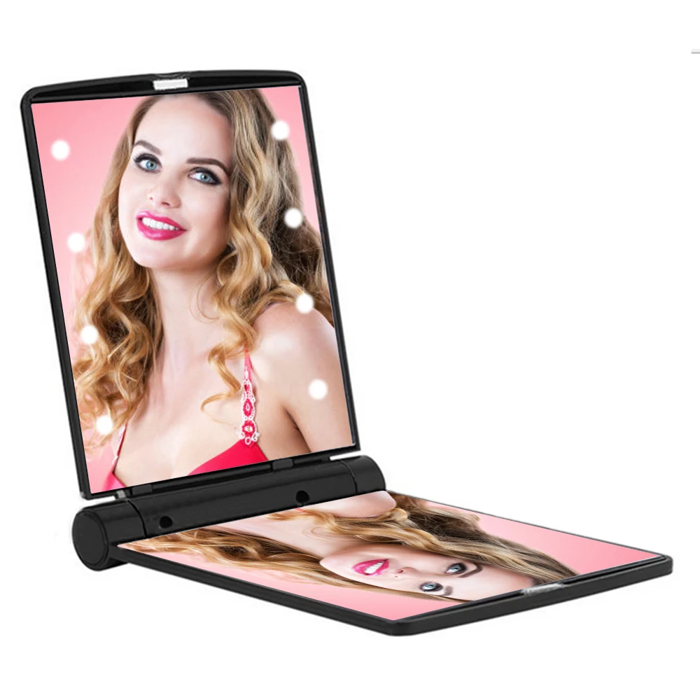 Мини карманное зеркало с светильник для макияжа маленькая ручная складка