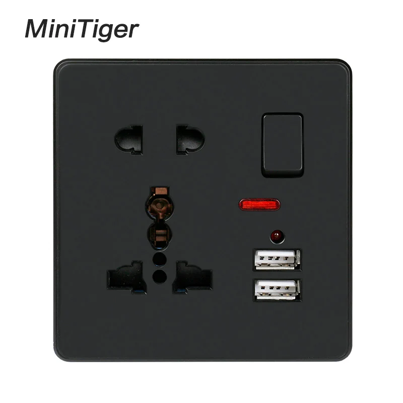 Универсальная Розетка с 5 отверстиями Minitiger 13A 2 1 А белая/черная/Золотая настенная