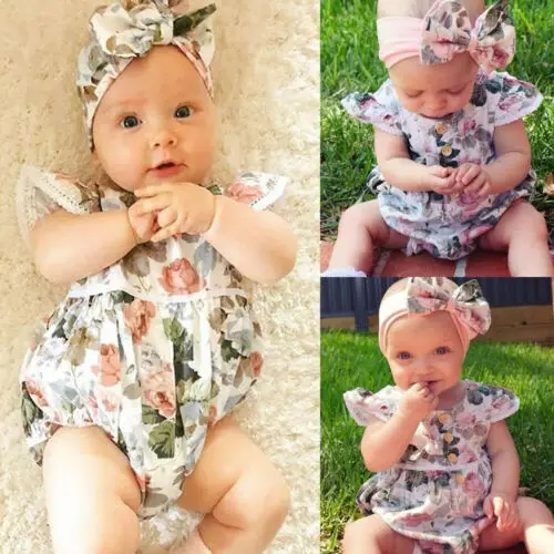 

Летняя одежда для новорожденных девочек, для маленьких девочек ясельного возраста, платье для девочек с цветочным принтом; Цельнокроеное п...