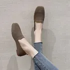 Размера плюс Весенняя Новинка; Женские балетки с плоской подошвой; Квадратный носок вязать тканевые мокасины из дышащего материала на платформе; Каблук езды на автомобиле, белые и черные кроссовки со шнурками