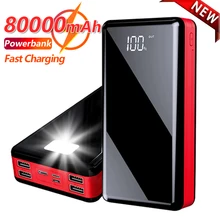 80000mAh Mobile Power Bank with LED Digital Display 4 USB Portable Charger Powerbank External Battery for Xiaomi Samsung IPhone