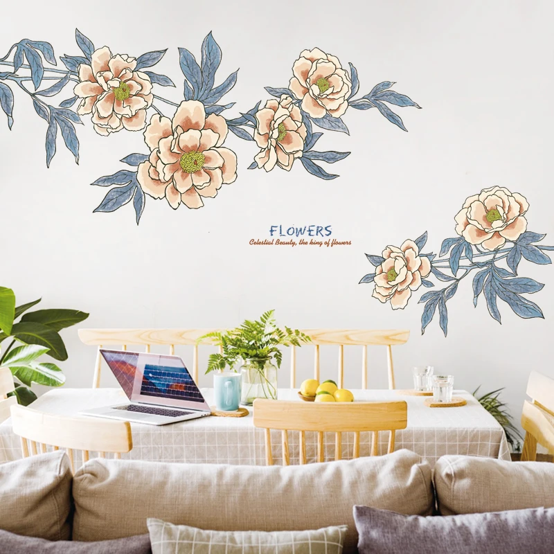 

Vintage Ink Flower Living Room Decoration Sofa TV Background Wall Stickers Warm Bedroom Bedside Decoration Stickers