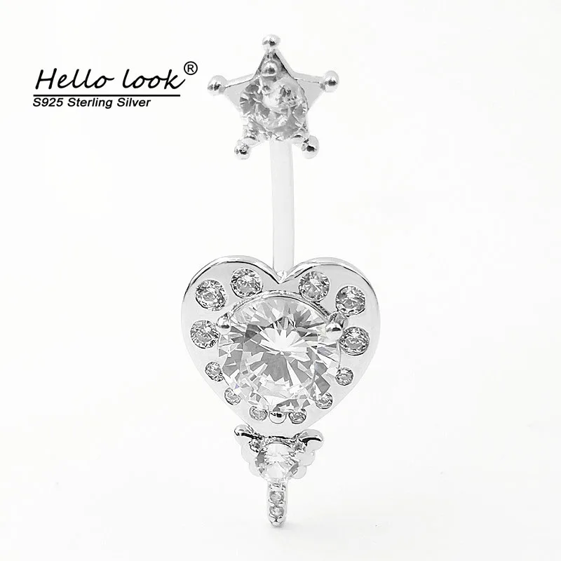 

Hellolook Pentagram Love Heart Belly Ring 925 Sterling Silver Belly Button Rings Zircon Navel Piercing Wedding Body Jewelry