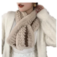 new women winter fashion real rex rabbit fur scarf knitted neck warmer thicken fluffy collar