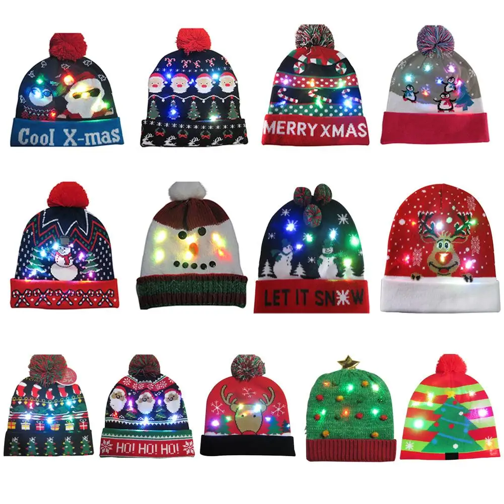 Рождественская шапка светодиодный с изображением Санта Клауса лося снеговика и