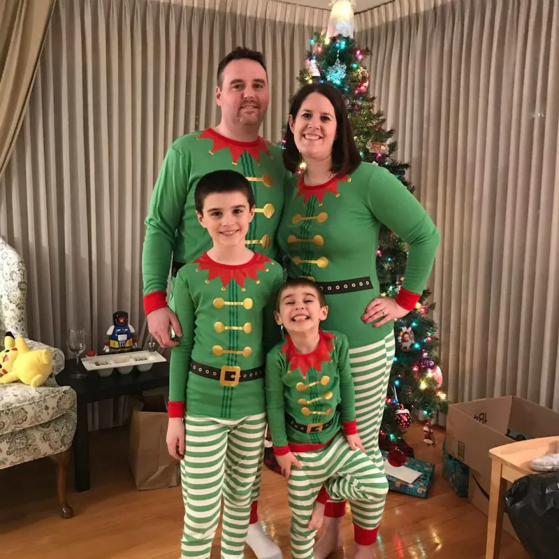 Семейный Рождественский пижамный комплект детские пижамы в полоску с принтом