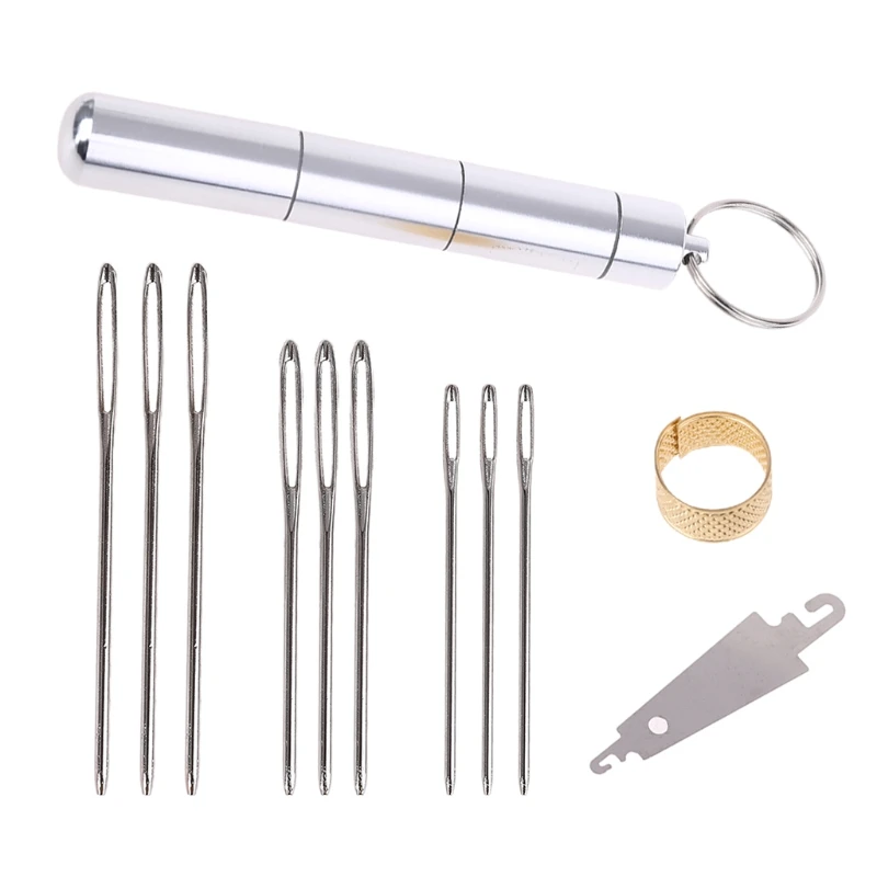

Sewing Needles Kit Metal Large Eye Blunt Needle with Threader Thimble Aluminum Storage Tube