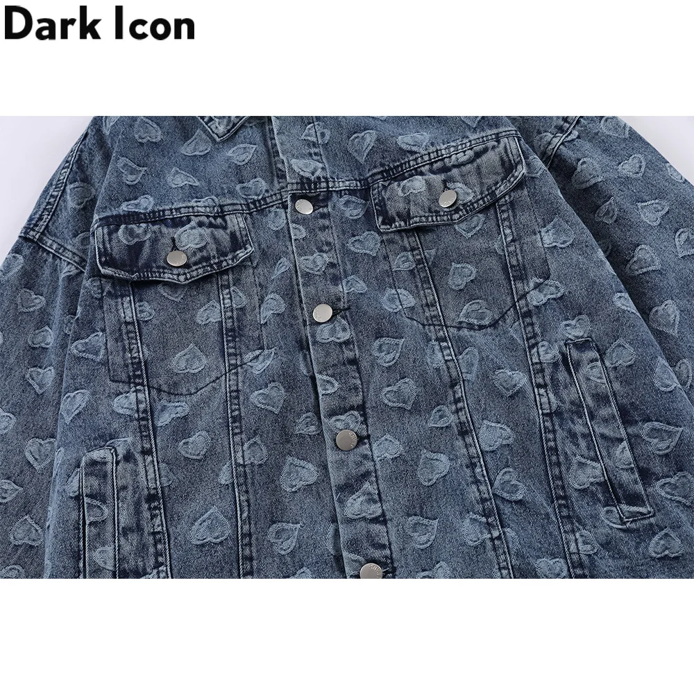 

Dark Icon Heart Jacquard Denim Jackets Men Classic Blue Streetwear Oversized Men's Jacket Jean Jackets