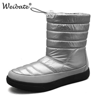 weibate winter boots pu waterproof botas de invierno para mujer combat boots for women elastic band warm plush shoes outdoor