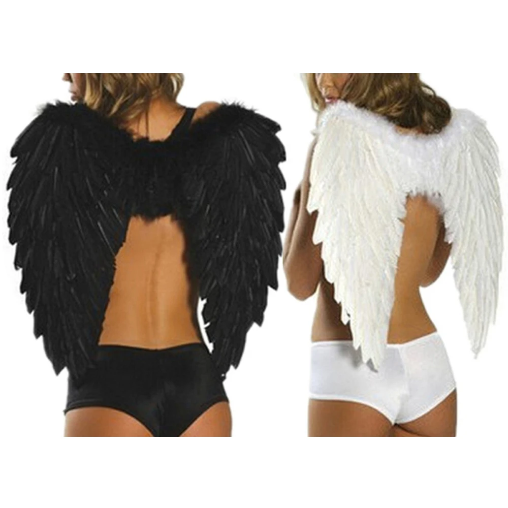 

Angel Wings White Black Feather Wings Photo Prop Cosplay Wings Stage Show Halloween Costume Wedding Party Birthday Gift Decors