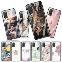 tempered glass phone case for samsung galaxy s10 s20 plus s20 ultra 5g s8 s9 plus s10 lite cover coque world map travel plans