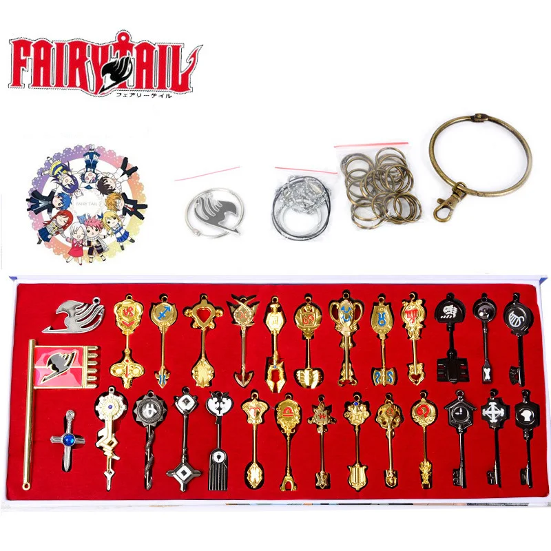 Fairy Tail Lucy Key Keychain Scale Free Pink Tattoo Heartfilia sign of the zodiac Keyring necklace Fairy Tail Cosplay Set figure